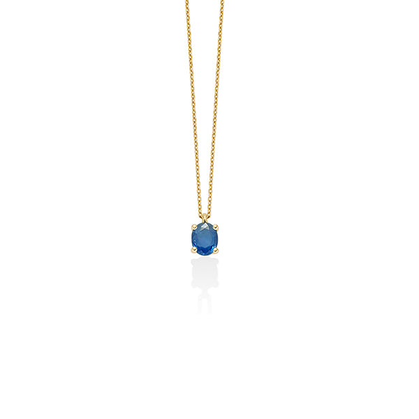 Collana con zaffiro blu ovale in oro giallo 375